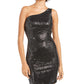 Vestido de noite feminino com recortes de lantejoulas, zíper, sem mangas, decote assimétrico, acima do joelho, justo, tamanho 7