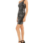 Vestido de noite feminino com recortes de lantejoulas, zíper, sem mangas, decote assimétrico, acima do joelho, justo, tamanho 7