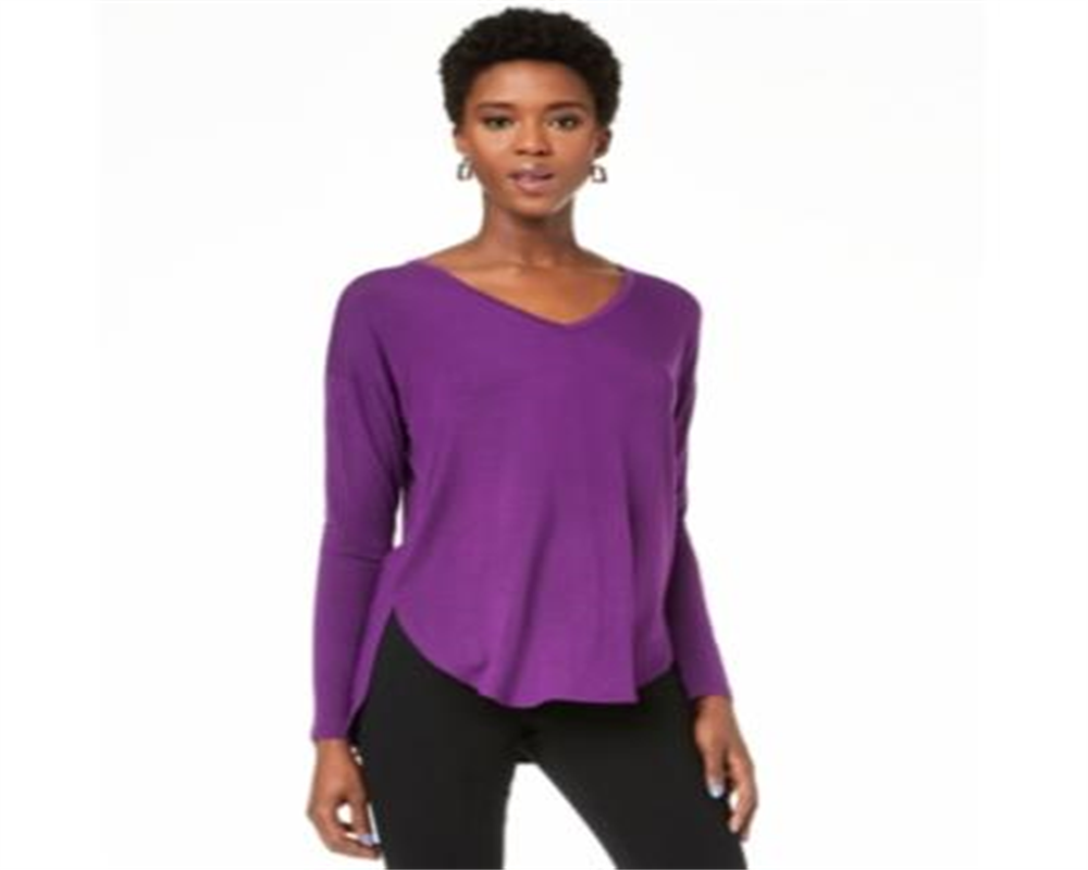 Camiseta INC International Concepts com decote em V e bainha curva, Purple Paradise M