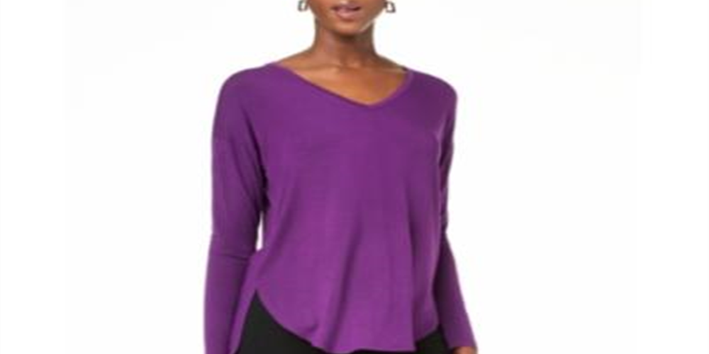 Camiseta INC International Concepts com decote em V e bainha curva, Purple Paradise M