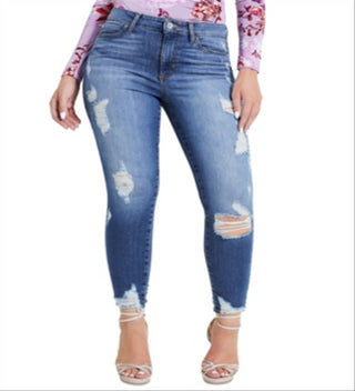 Women's Guess 1981 Destroyed Hem Ankle Skinny Jeans Blue Size 31