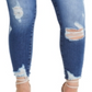 Calça jeans skinny feminina Guess 1981 Destroyed Hem, azul, tamanho 31