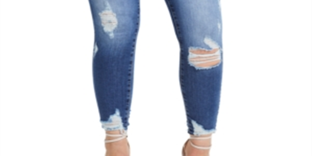 Calça jeans skinny feminina Guess 1981 Destroyed Hem, azul, tamanho 31