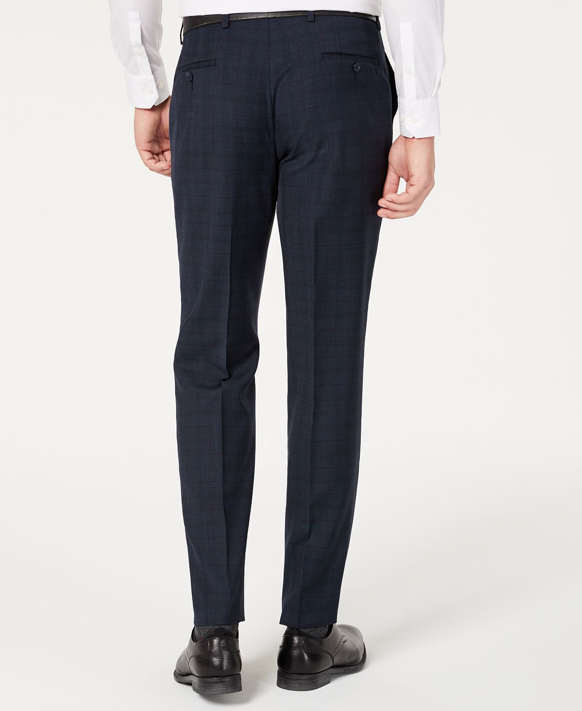 Michael Kors Masculino Classic Fit Airsoft Stretch Azul-petróleo Xadrez Terno Calça Separada Azul Tamanho 36X30