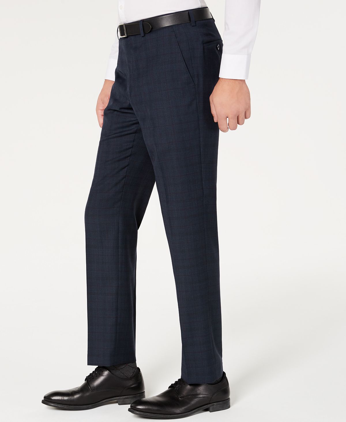 Michael Kors Masculino Classic Fit Airsoft Stretch Azul-petróleo Xadrez Terno Calça Separada Azul Tamanho 36X30