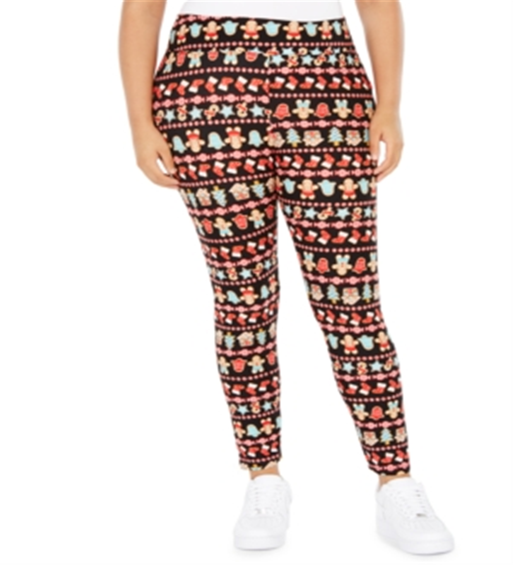 Leggings estampadas plus size da Planet Gold para mulheres, tamanho 1X, pretas