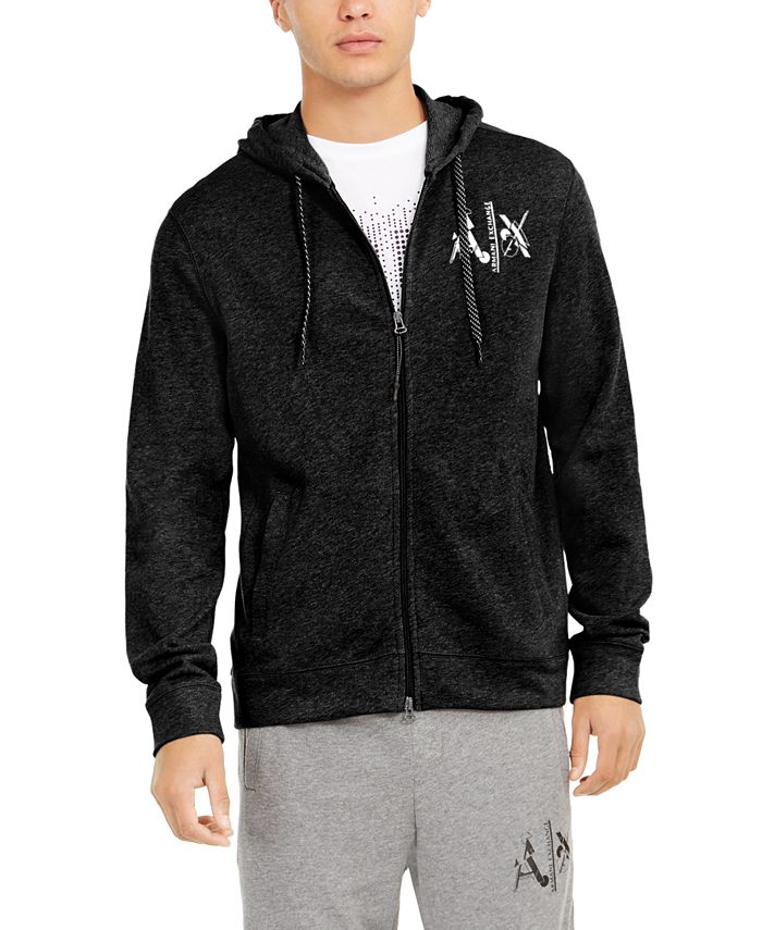 Moletom com capuz masculino AX Armani Exchange com logotipo e zíper, preto, tamanho médio