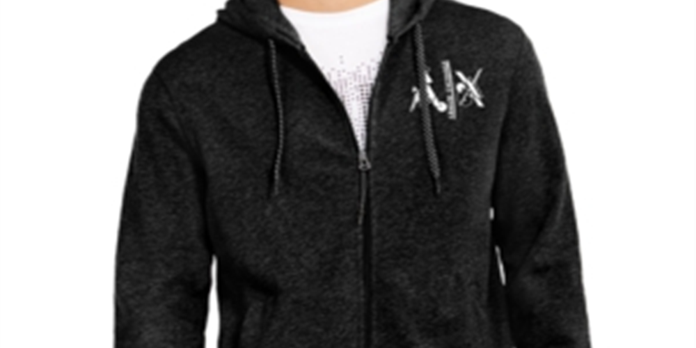Moletom com capuz masculino AX Armani Exchange com logotipo e zíper, preto, tamanho médio