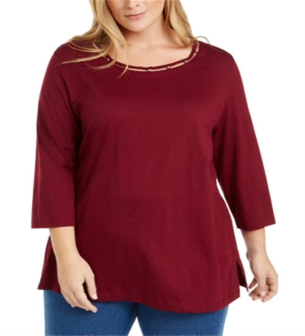 Karen Scott Blusa feminina com recortes e detalhes, vermelha, tamanho 0X