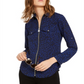 Blusa feminina Michael Kors com estampa de gato e zíper, azul, tamanho extragrande