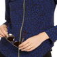 Blusa feminina Michael Kors com estampa de gato e zíper, azul, tamanho extragrande