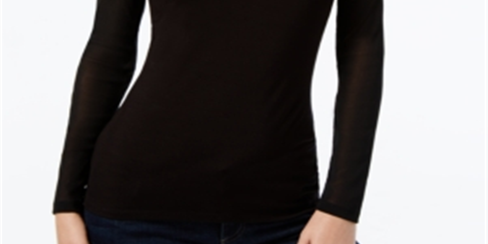 INC International Concepts Top feminino de gola alta com ajuste em malha e tamanho grande, preto