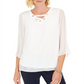 JM Collection Top feminino com cadarço e acabamento em ilhós, branco, tamanho X-S