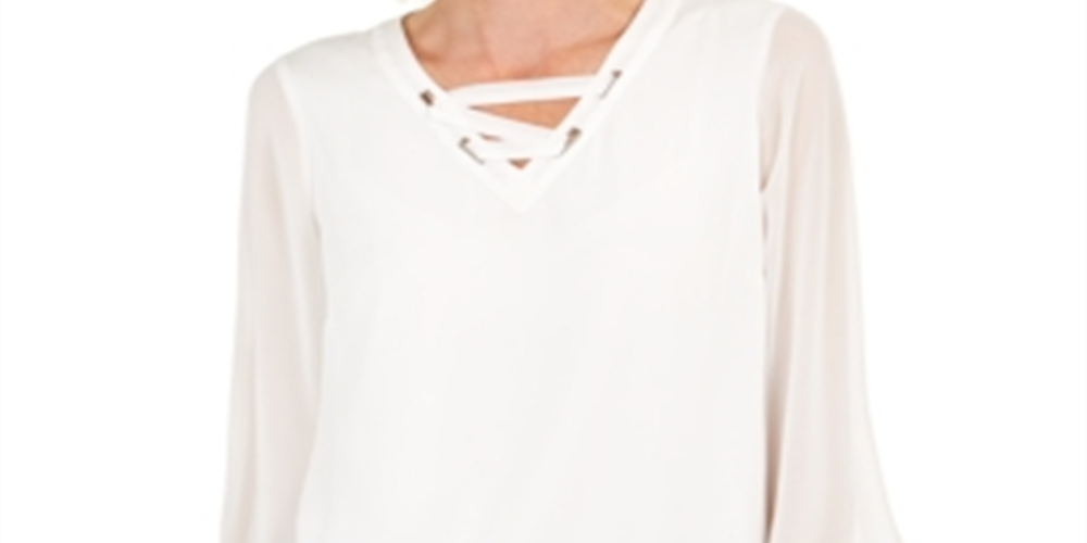 JM Collection Top feminino com cadarço e acabamento em ilhós, branco, tamanho X-S