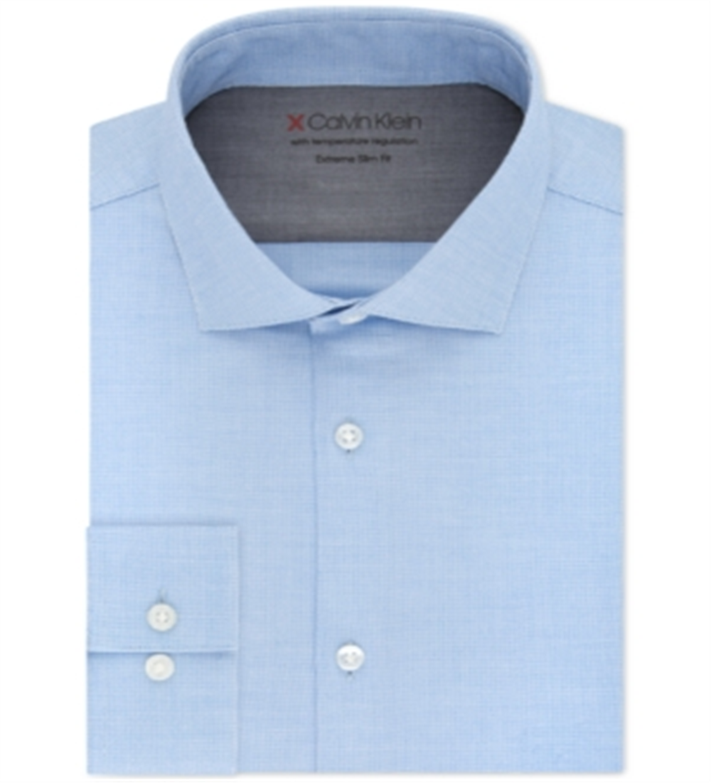 Camisa social masculina Calvin Klein Xtreme Slim Fit térmica elástica xadrez azul tamanho GG