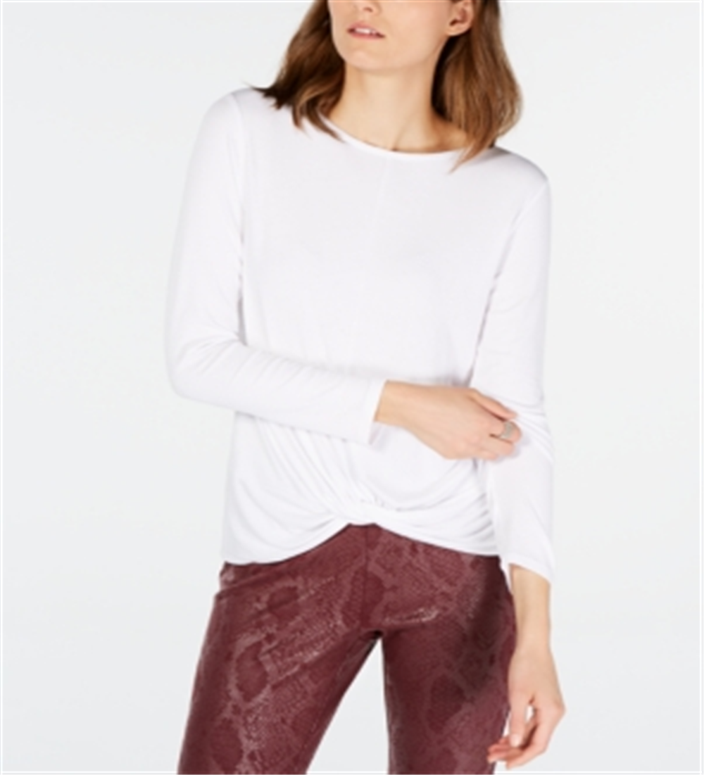Blusa feminina de malha canelada INC International Concepts, branca, tamanho M