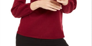 Suéter feminino Alfani Petite com decote redondo e detalhes embelezados - Malbec Vermelho Tamanho Petite Pequeno