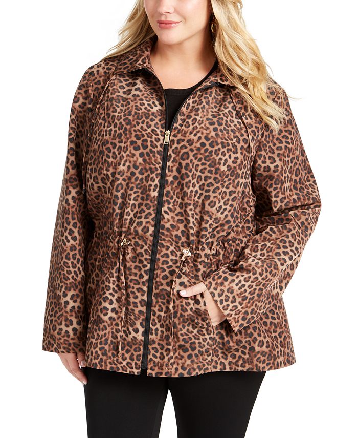 Jaqueta anoraque feminina com estampa animal Charter Club marrom tamanho 0X