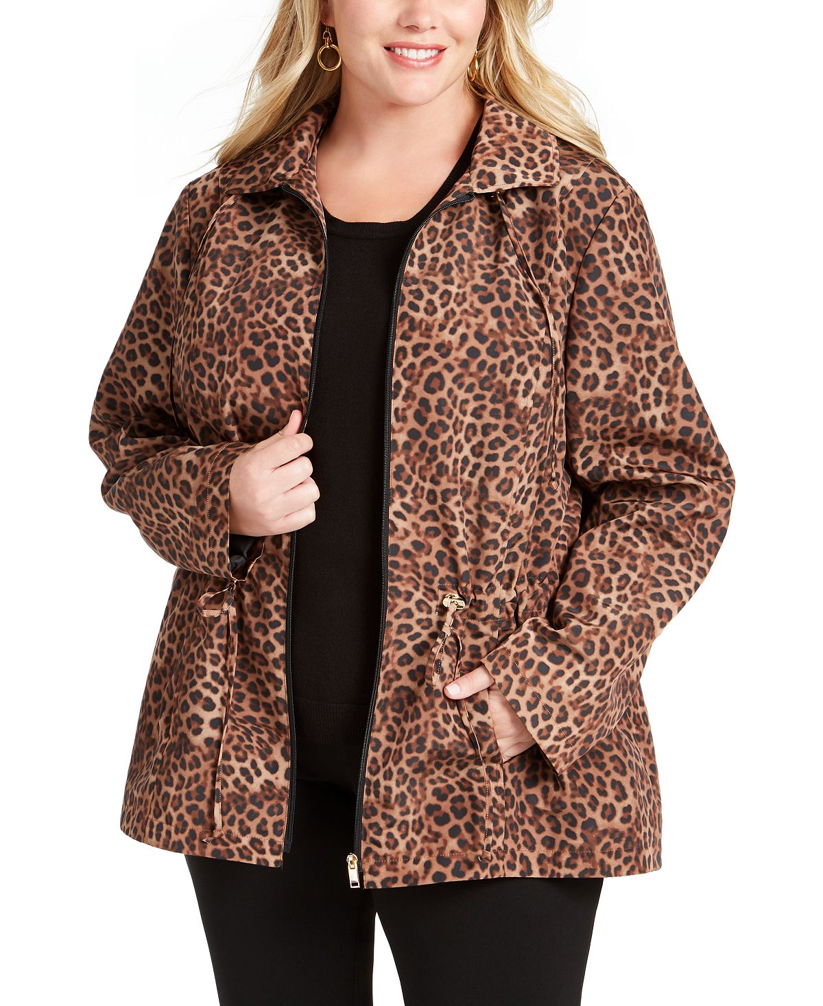 Jaqueta anoraque feminina com estampa animal Charter Club marrom tamanho 0X
