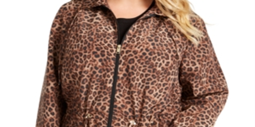 Jaqueta anoraque feminina com estampa animal Charter Club marrom tamanho 0X