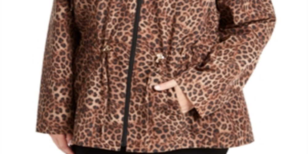 Jaqueta anoraque feminina com estampa animal Charter Club marrom tamanho 0X