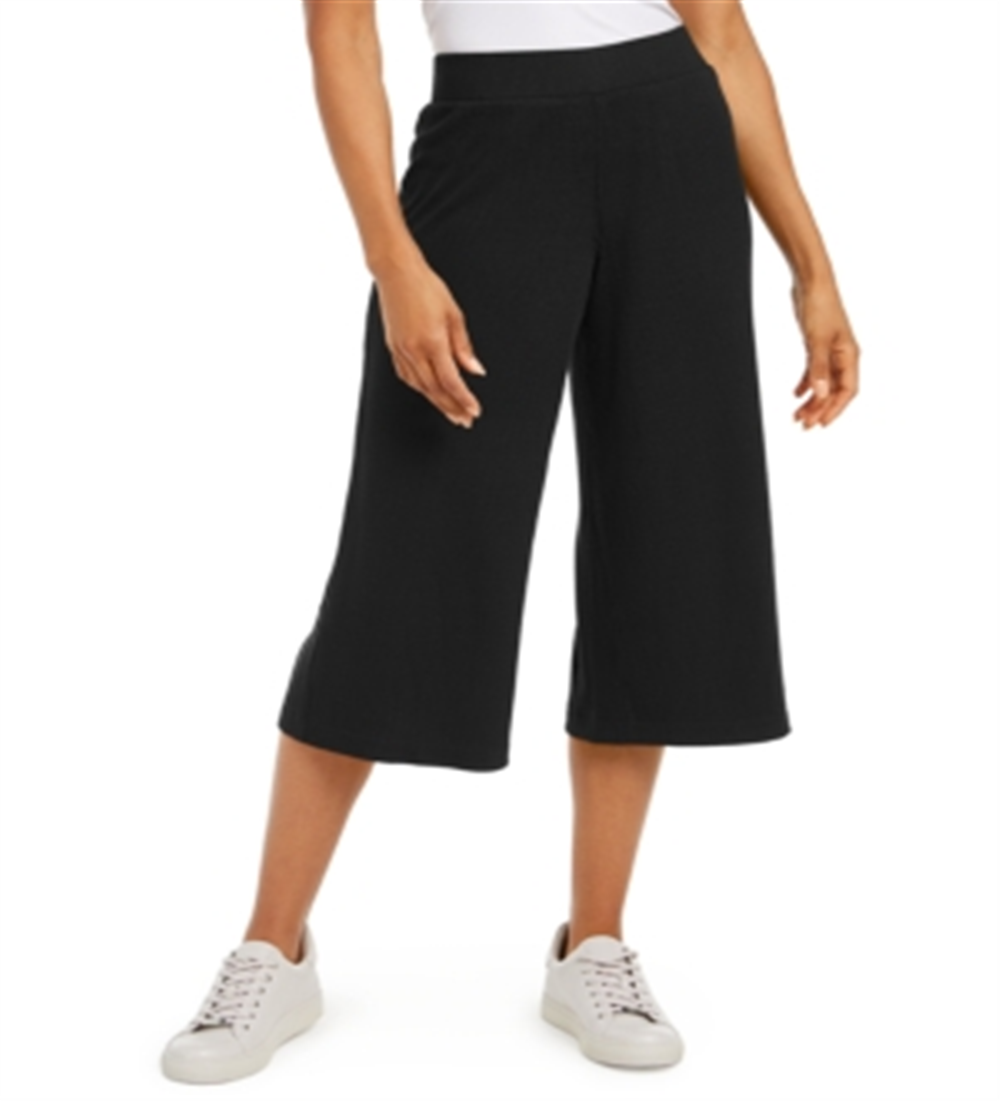 Calça Culottes Feminina Ideology Ribbed Preta Tamanho Médio