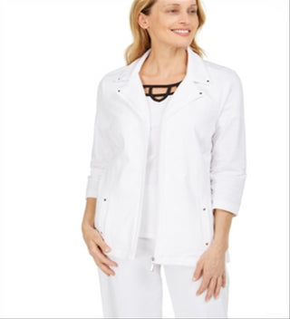 Jaqueta Karen Scott Feminina French Terry com Gola Notched, Branca, Tamanho XS