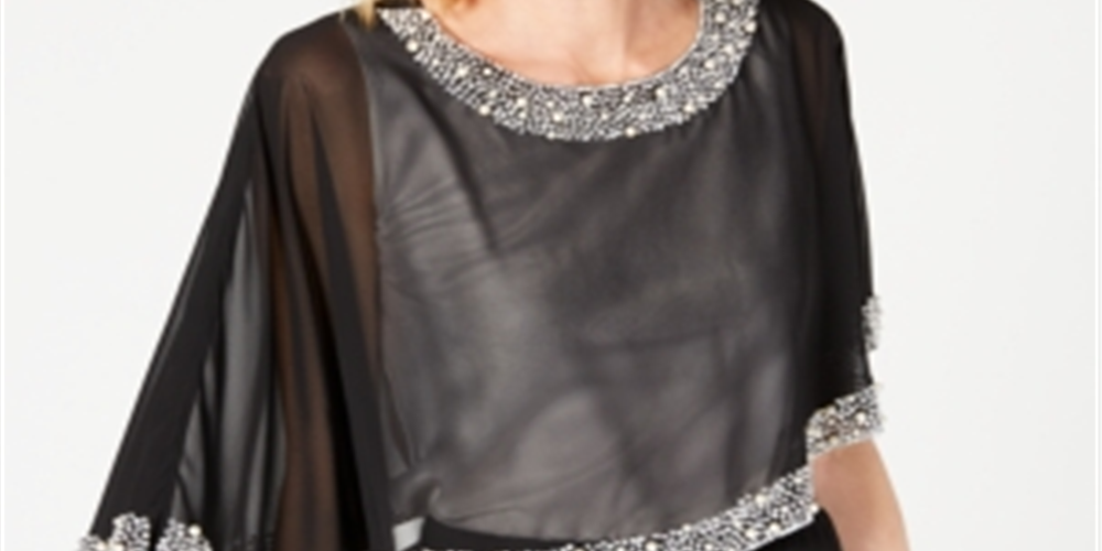 Prelude Strass Pérola Chiffon Caplet Poliéster Preto Tamanho G