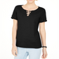 Karen Scott Top feminino com recorte triplo e argola, preto, tamanho pequeno