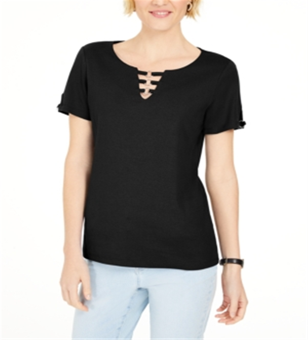 Karen Scott Top feminino com recorte triplo e argola, preto, tamanho pequeno