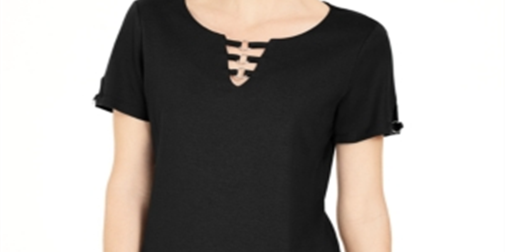 Karen Scott Top feminino com recorte triplo e argola, preto, tamanho pequeno