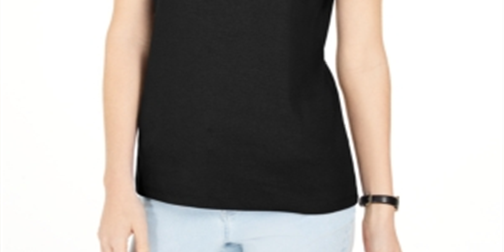 Karen Scott Top feminino com recorte triplo e argola, preto, tamanho pequeno