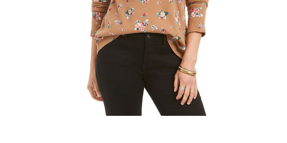 Camiseta térmica feminina de algodão estampado Style &amp; Co, preta, tamanho M