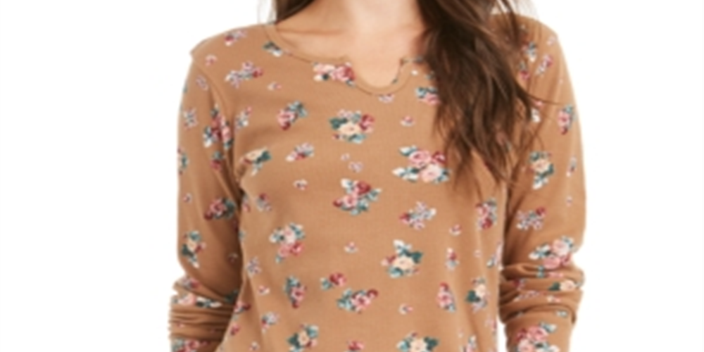 Camiseta térmica feminina de algodão estampado Style &amp; Co, preta, tamanho M