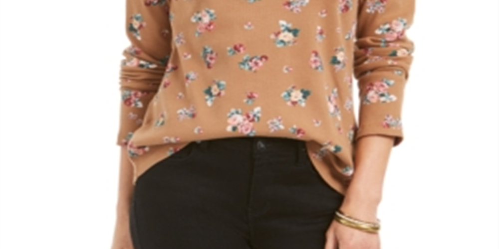 Camiseta térmica feminina de algodão estampado Style &amp; Co, preta, tamanho M