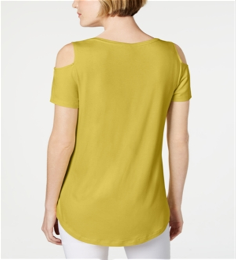 Camiseta feminina JM Collection com ombros descobertos e manga curta, verde, tamanho XX-G