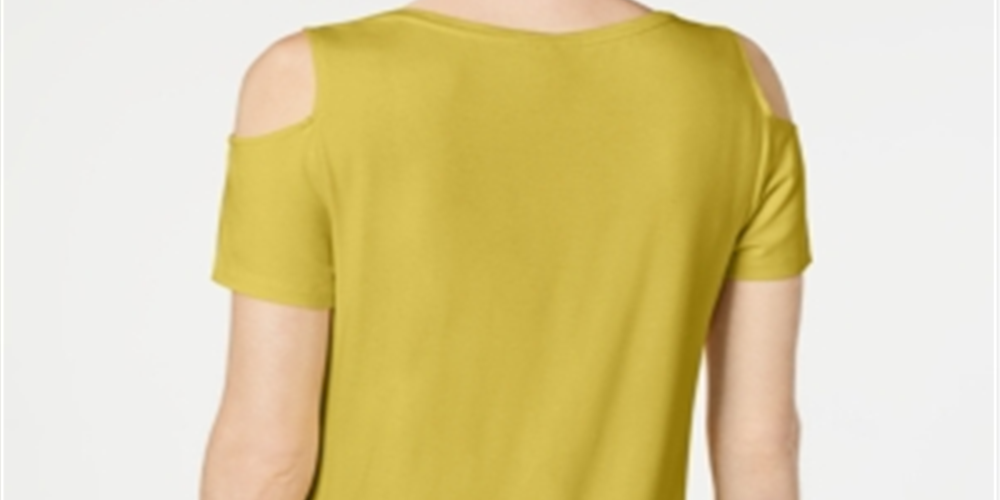 Camiseta feminina JM Collection com ombros descobertos e manga curta, verde, tamanho XX-G