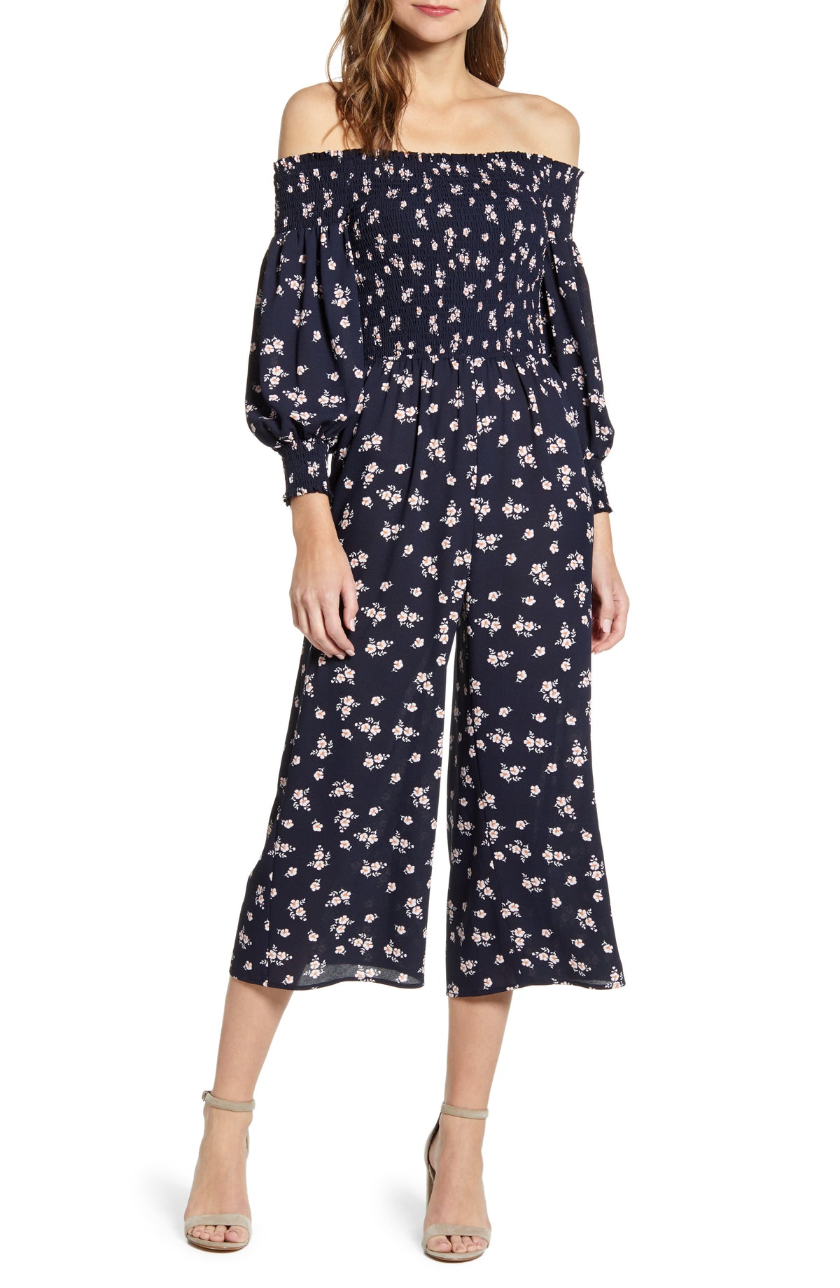 1.STATE Macacão Feminino Estampa Floral Azul Marinho Tamanho P