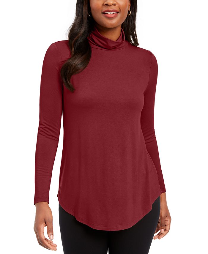 JM Collection Feminino Gola Alta Sólida Vermelha Tamanho Médio