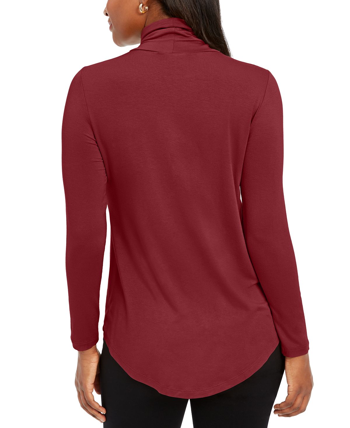 JM Collection Feminino Gola Alta Sólida Vermelha Tamanho Médio