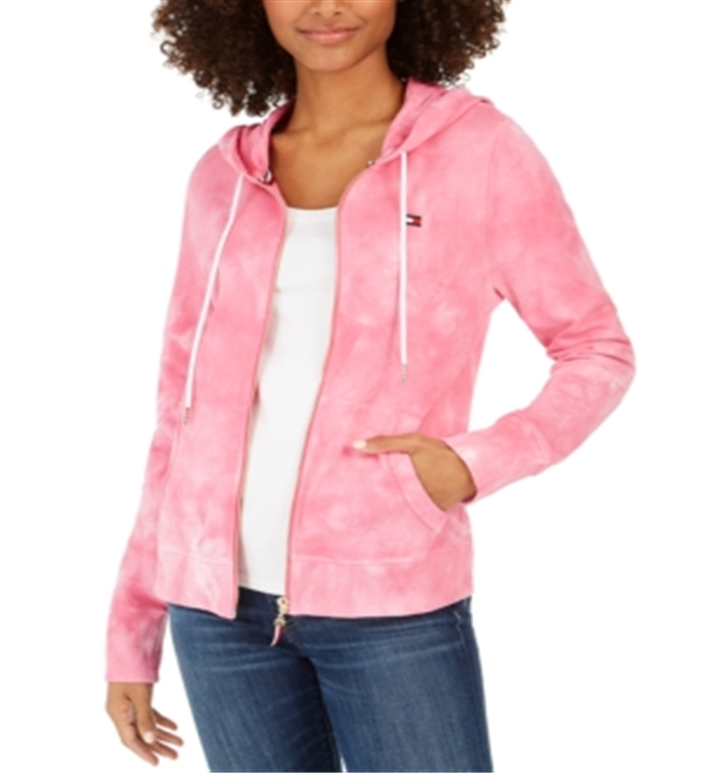 Tommy Hilfiger Moletom com capuz masculino de algodão tingido rosa tamanho M