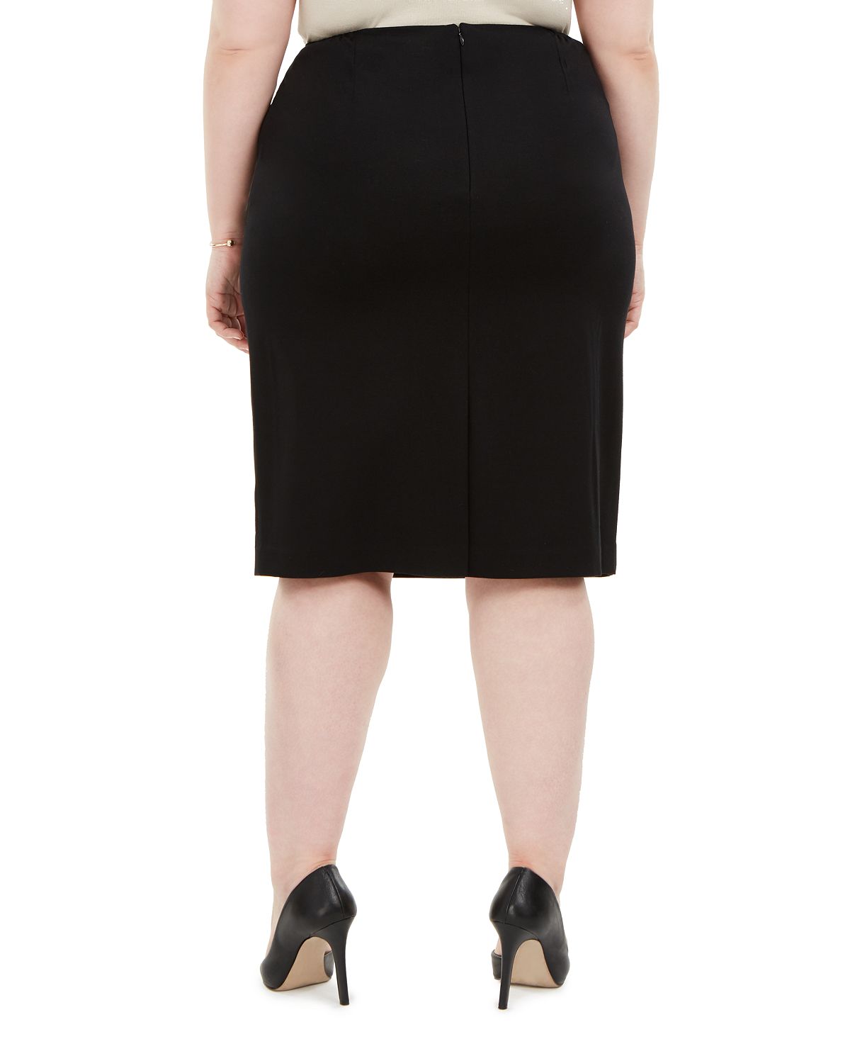 Saia de malha ponte com detalhe de botão Kasper feminina, preta, tamanho 16