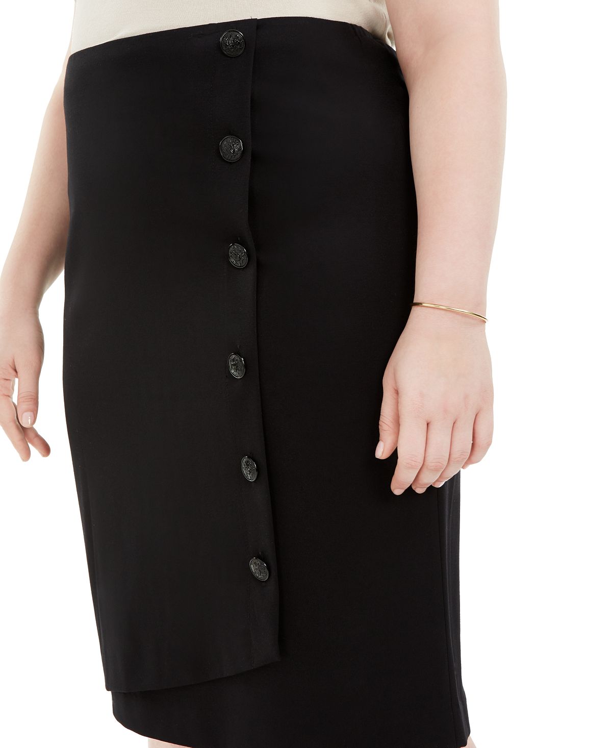 Saia de malha ponte com detalhe de botão Kasper feminina, preta, tamanho 16