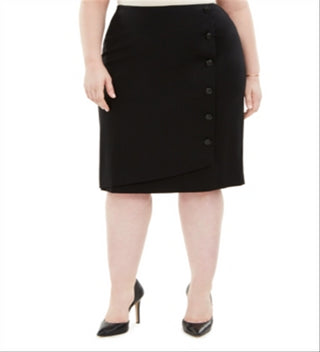 Kasper Women's Plus Button Detail Ponte Knit Skirt Black Size 16