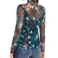 Blusa feminina com estampa floral e gola alta, azul, tamanho X-S