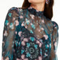 Blusa feminina com estampa floral e gola alta, azul, tamanho X-S