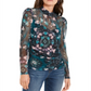 Blusa feminina com estampa floral e gola alta, azul, tamanho X-S