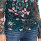 Blusa feminina com estampa floral e gola alta, azul, tamanho X-S