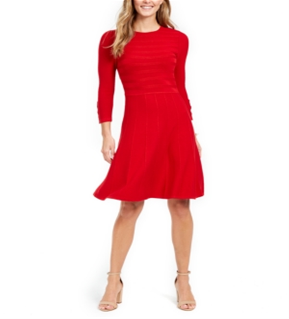 Vestido suéter feminino Jessica Howard com punho canelado e botões, vermelho, tamanho GG