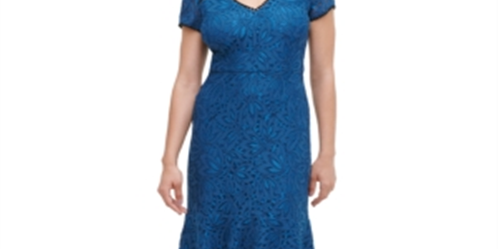 Vestido midi com babados e renda Kensie feminino, azul, tamanho 16